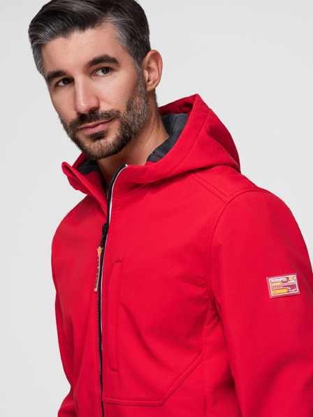 Ombre Clothing Jachetă pentru bărbați SOFTSHELL cu căptușeală din fleece și glugă – roșie V6 OM-JANP-0292 Ombre Clothing