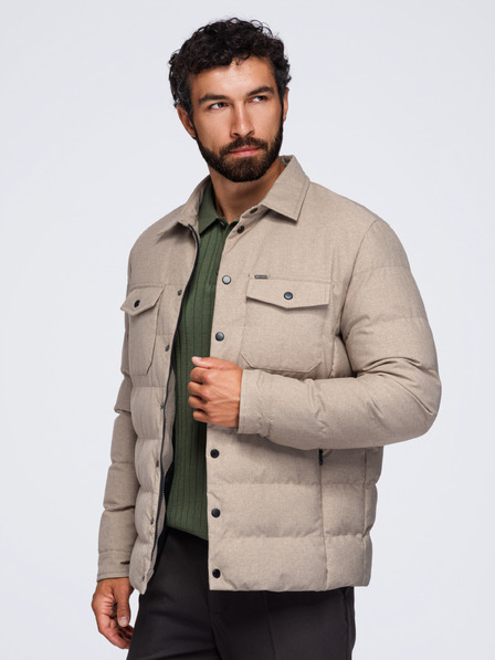 Ombre Clothing Jachetă tip cămașă pentru bărbați matlasată cu guler clasic – neagră V1 OM-JALP-0256 Ombre Clothing