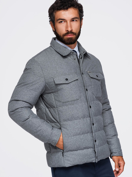 Ombre Clothing Jachetă tip cămașă pentru bărbați matlasată cu buzunare – gri melanj V2 OM-JALP-0256 Ombre Clothing