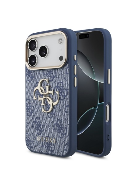 Guess Guess PU Leather 4G Metal Logo Gold Frame Carcasă spate pentru iPhone 18 Pro Blue