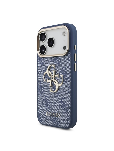 Guess Guess PU Leather 4G Metal Logo Gold Frame Carcasă spate pentru iPhone 18 Pro Blue