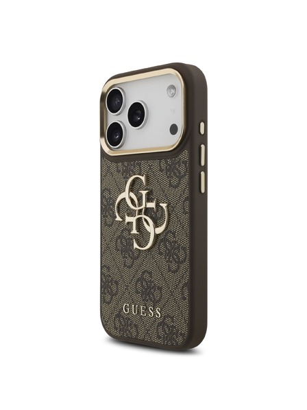 Guess Guess PU Leather 4G Metal Logo Gold Frame Carcasă spate pentru iPhone 18 Pro Brown