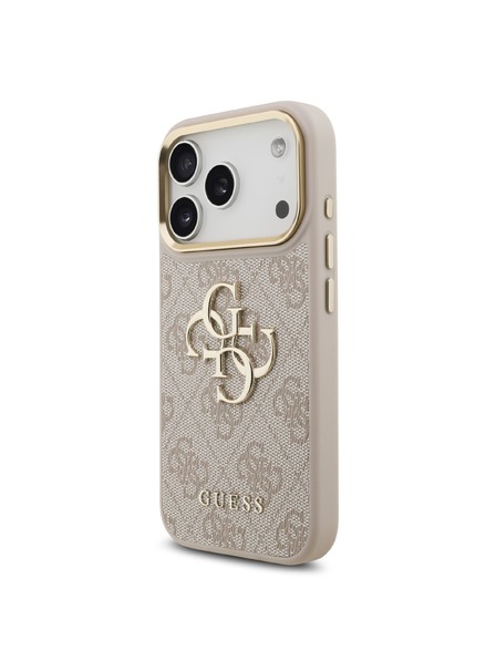 Guess Guess PU Leather 4G Metal Logo Gold Frame Carcasă spate pentru iPhone 18 Pro Pink