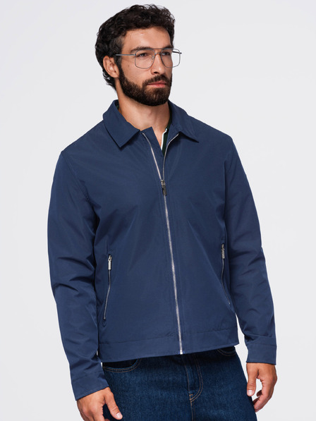 Ombre Clothing Jachetă ușoară pentru bărbați cu fermoar și guler clasic – albastru închis V1 OM-JANP-0224 Ombre Clothing