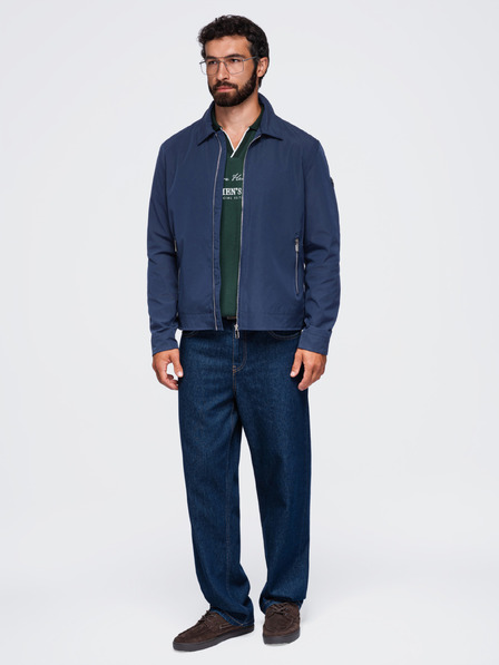 Ombre Clothing Jachetă ușoară pentru bărbați cu fermoar și guler clasic – albastru închis V1 OM-JANP-0224 Ombre Clothing