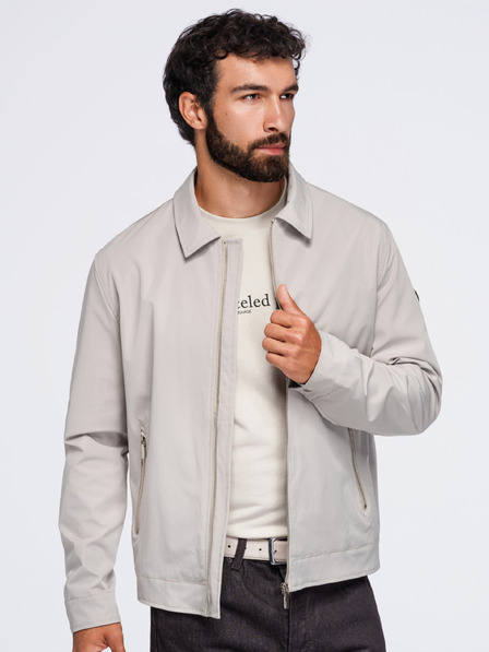 Ombre Clothing Jachetă ușoară pentru bărbați cu fermoar și guler clasic – gri-bej V2 OM-JANP-0224 Ombre Clothing