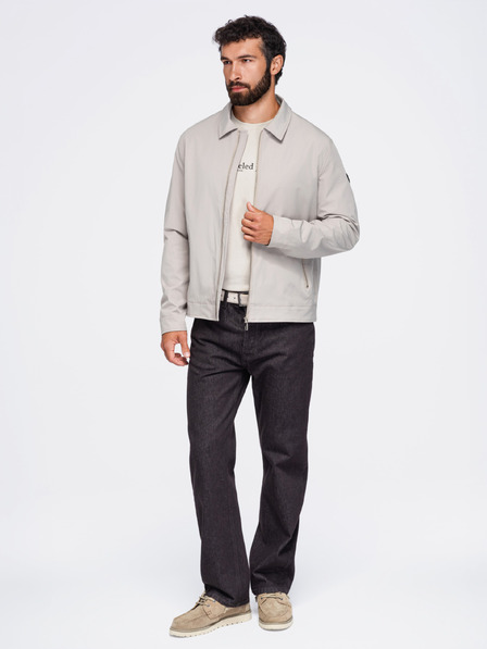 Ombre Clothing Jachetă ușoară pentru bărbați cu fermoar și guler clasic – gri-bej V2 OM-JANP-0224 Ombre Clothing