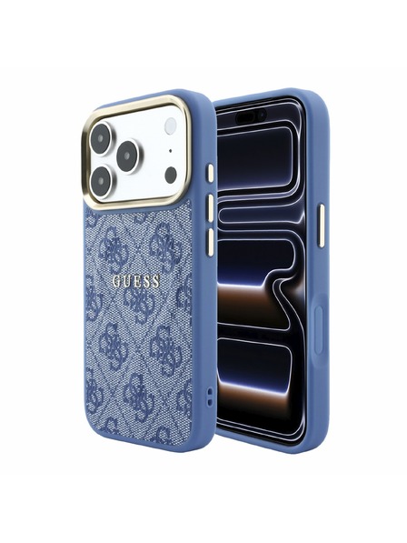 Guess Guess PU Leather 4G Gold Frame Embossed MagSafe Carcasă spate pentru iPhone 18 Pro Blue
