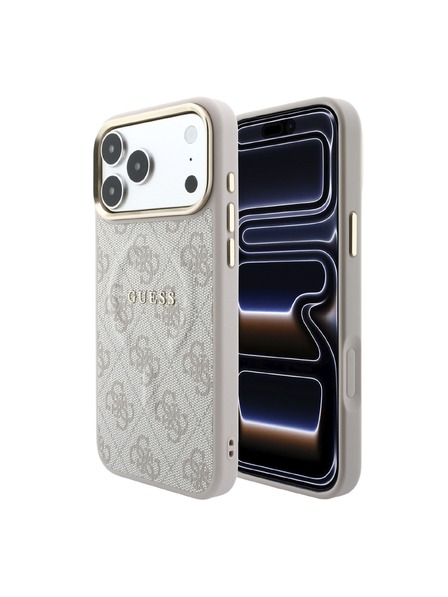 Guess Guess PU Leather 4G Gold Frame Embossed MagSafe Carcasă spate pentru iPhone 18 Pro Pink