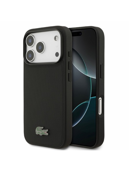 Lacoste Lacoste PVC Iconic Petit Pique Metal Logo MagSafe Carcasă Spate pentru iPhone 18 Pro Negru