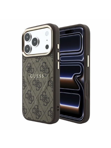Guess Guess PU Leather 4G Gold Frame Embossed MagSafe Carcasă Spate pentru iPhone 18 Pro Max Maro