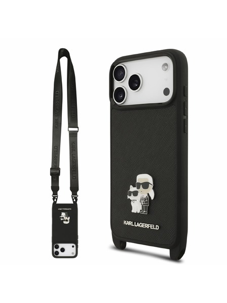 Karl Lagerfeld Karl Lagerfeld Saffiano Crossbody Curea Karl and Choupette Carcasă pentru iPhone 18 Pro Max Negru