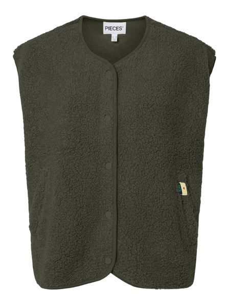 Pieces Vestă pluș KATTY verde închis