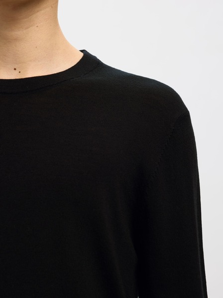 SELECTED Pulover merino pentru bărbați negru