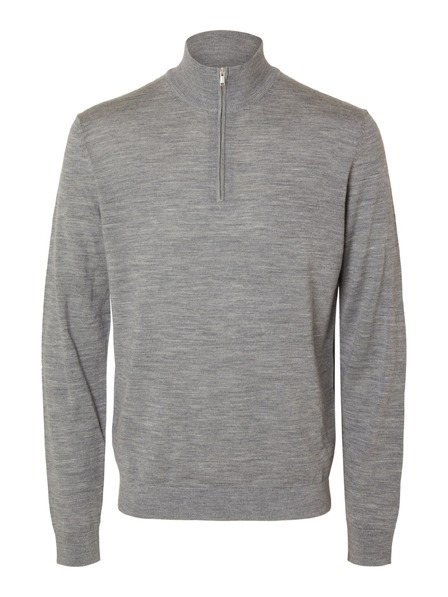 SELECTED Pulover cu fermoar la gât pentru bărbați grey melange