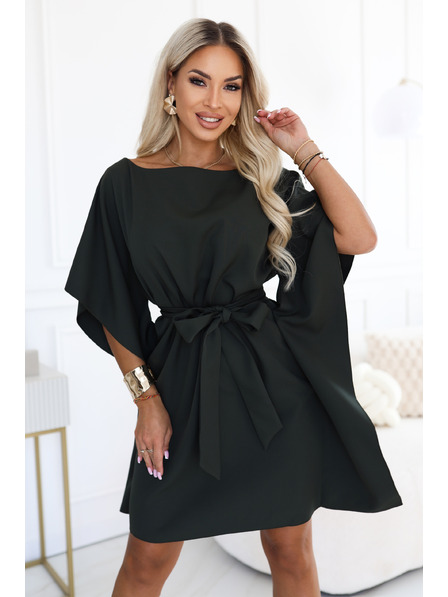 numoco SOFIA Rochie de damă tip fluture cu legătură la talie - khaki închis