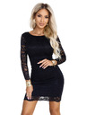 numoco Rochie mini ajurată mulată cu mânecă lungă - negru