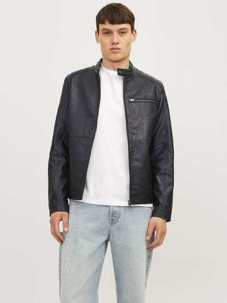 Jack & Jones JJEDYLAN jachetă din piele sintetică pentru bărbați neagră