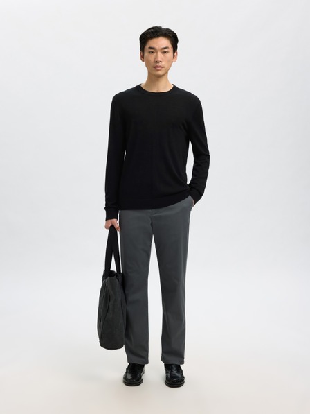 SELECTED Pulover merino pentru bărbați negru
