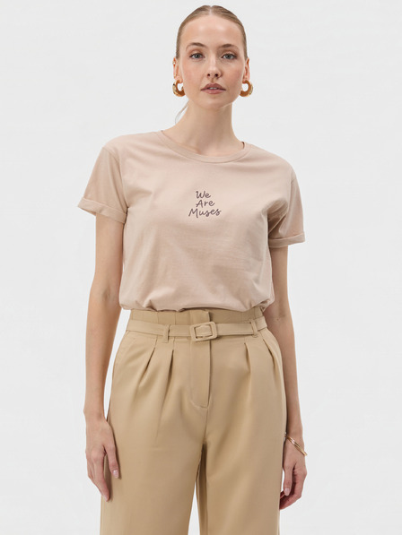 Orsay Tricou pentru femei bej cu decolteu rotund și mâneci scurte ORSAY